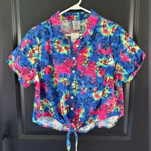 Grateful Dead Tie Dye Crop Tie Front Button Down "NWT"